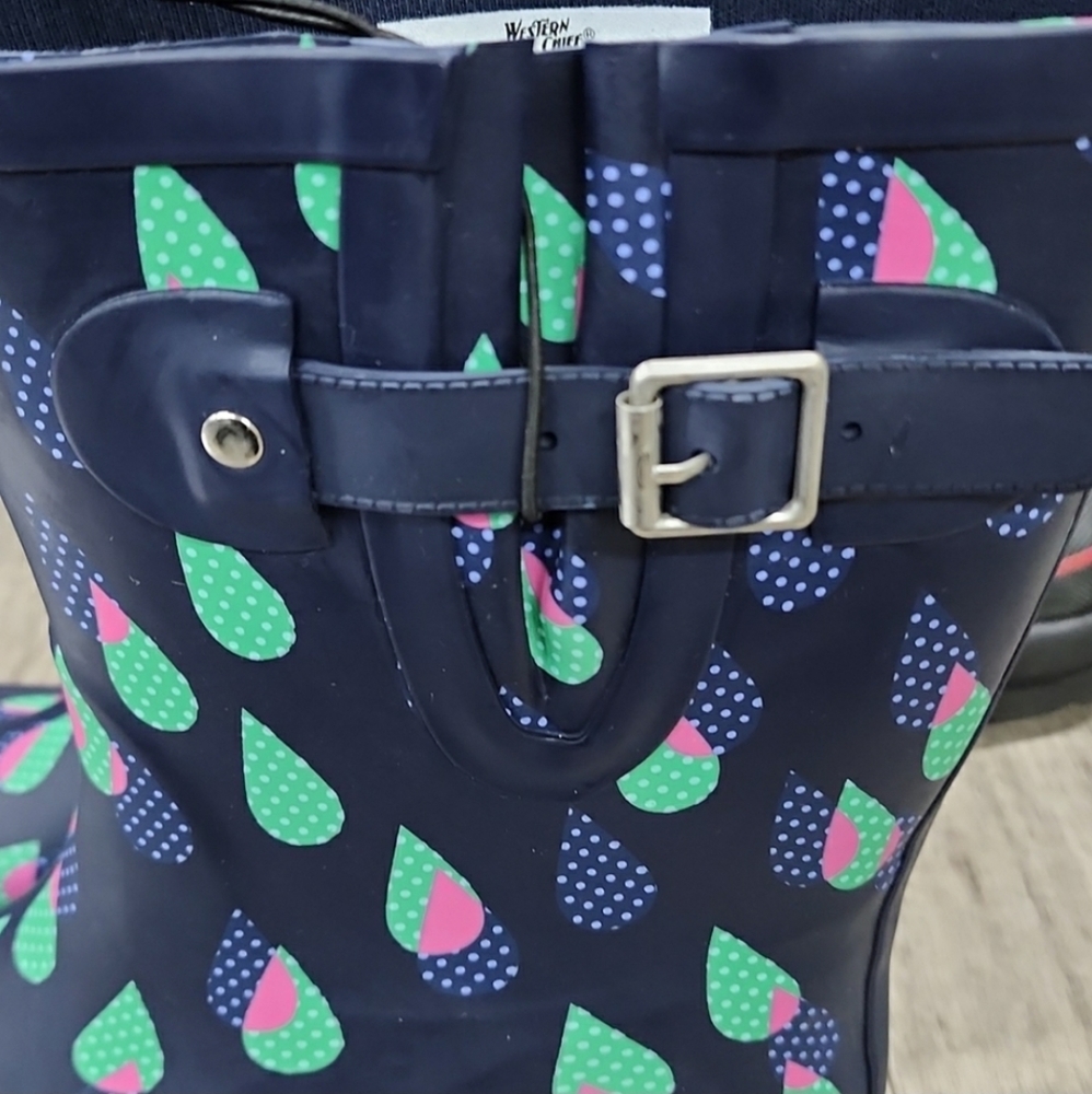 Western Chief Rubber Rain Boots Dotty Downpour Indigo 6 nwt - Picture 2 of 8
